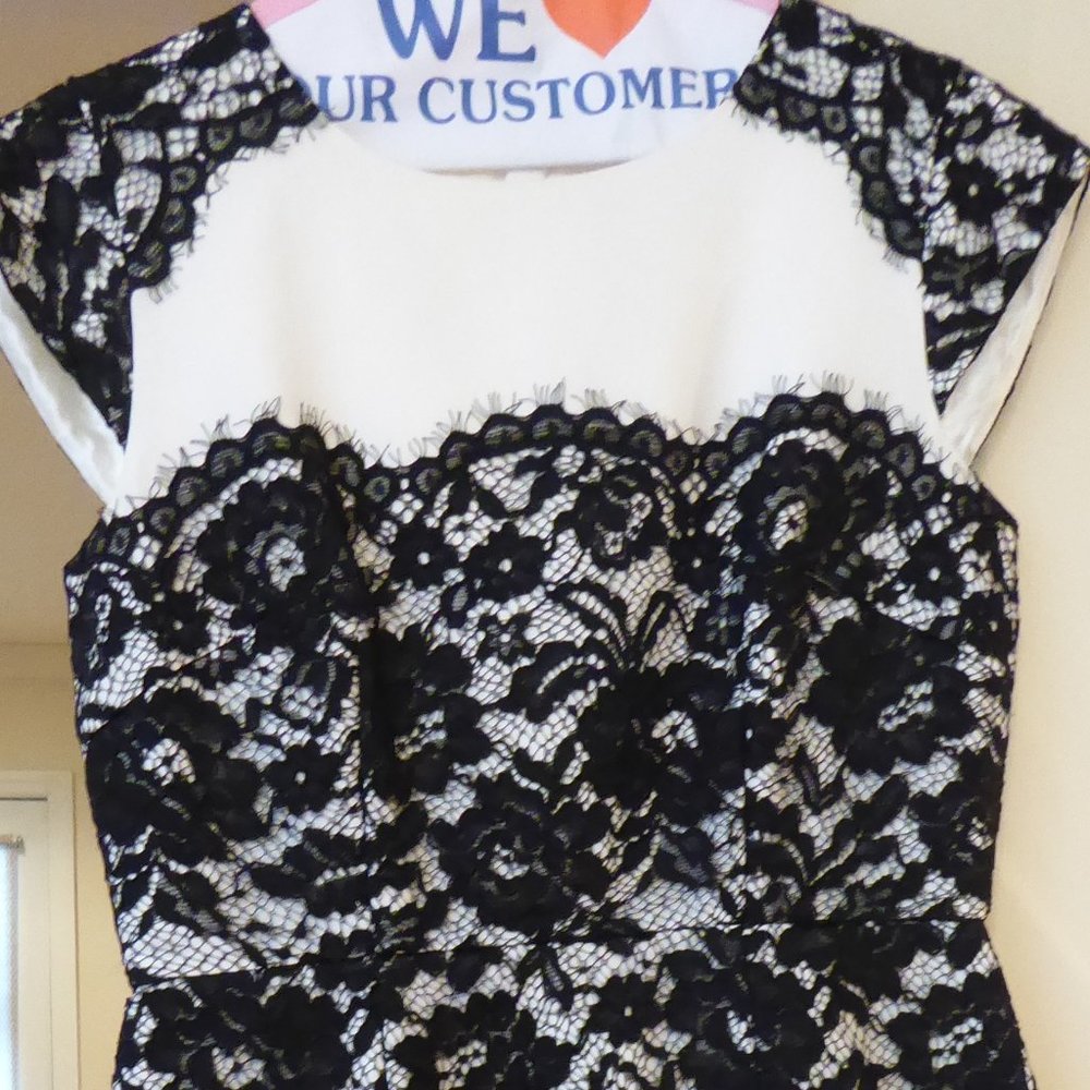 LK Bennett Lavinie White with Black Floral Lace Overlay Dress NWT USA Size 4